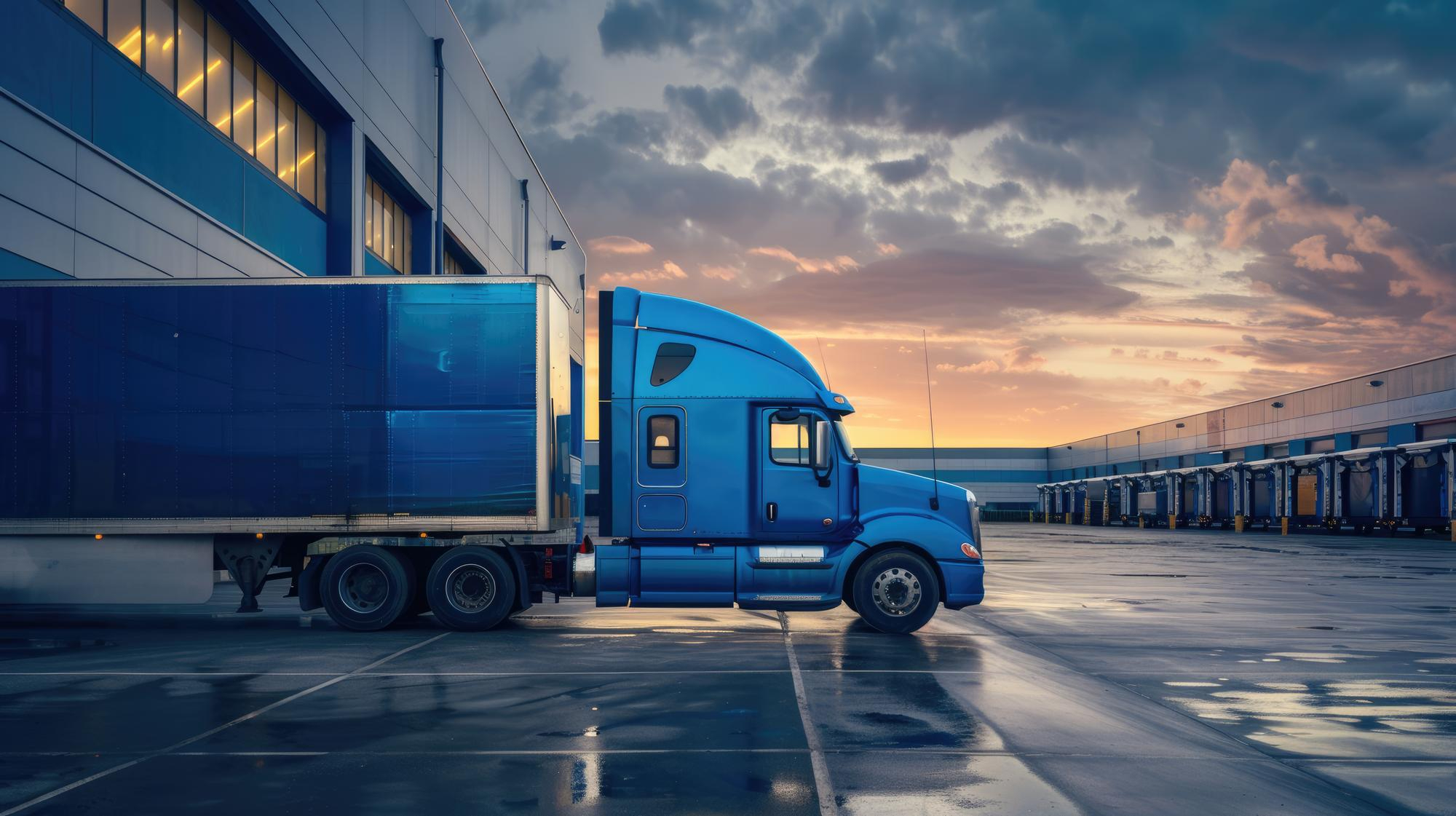Fleet of trucks at a depot